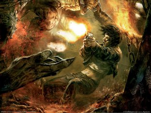 Героиня Hellgate: London сражающаяся с ордами демонов