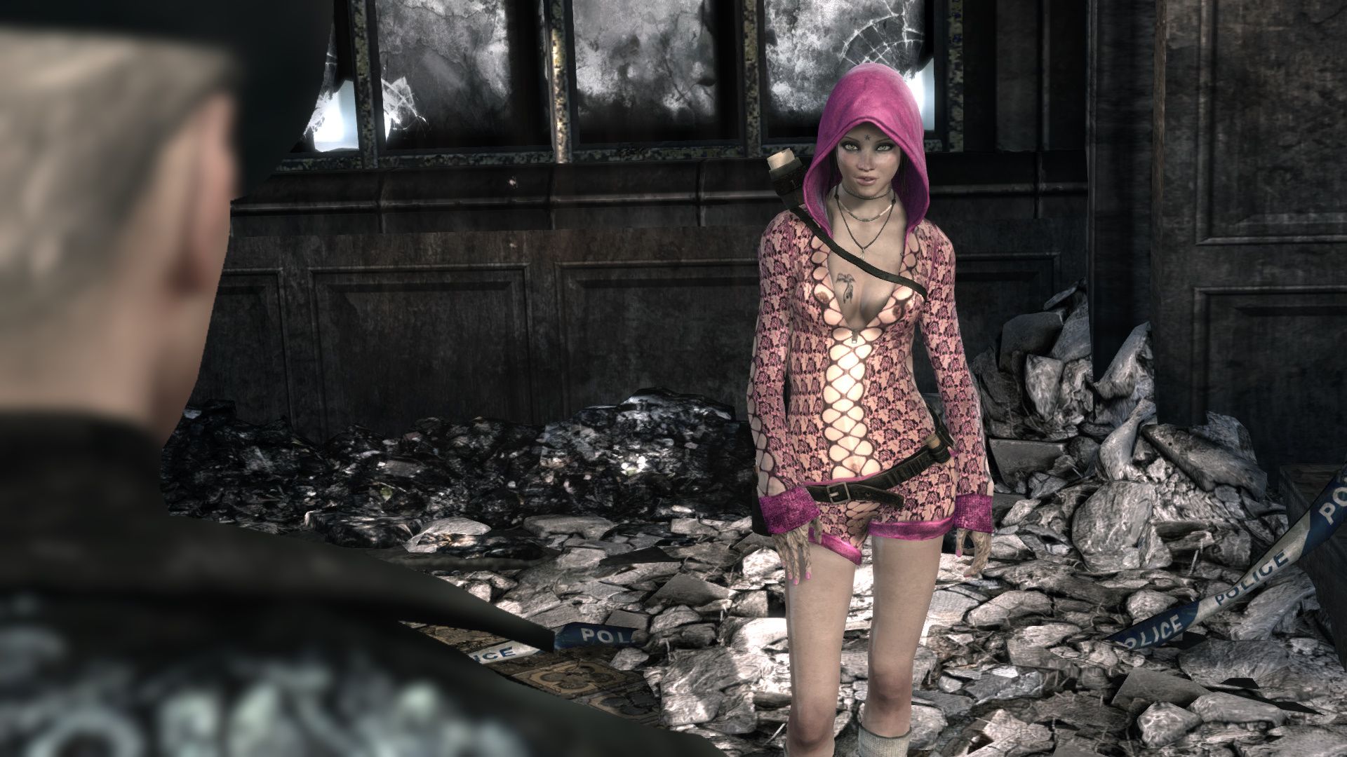 Девушка-медиум в красивой прозрачной одежде розового цвета (вид сперед. 