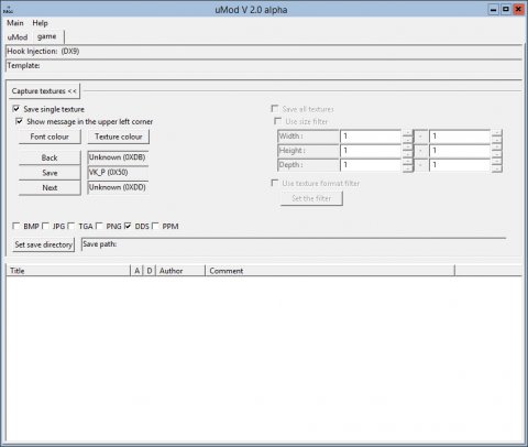 Скриншот программы uMod, настройка сохранения текстур